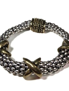 Luxury Two Tone Silver Gold Chunky Caviar 3 Station X Bracelet